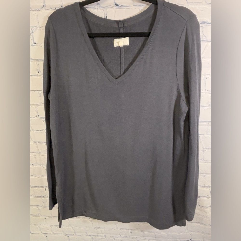 Lou & Grey Long Sleeve V-neck Popover Lightweight Minimalist Sweatshirt Size L